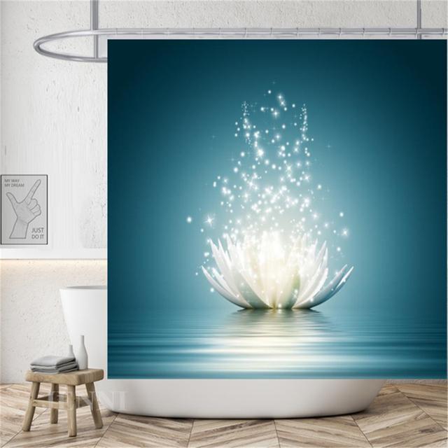 Ländliche Landschaft Creek Stein Lotus Buddha Duschvorhang Badezimmer Vorhang Stoff Wasserdicht Polyester Badezimmer Vorhang mit Haken 150*180cm