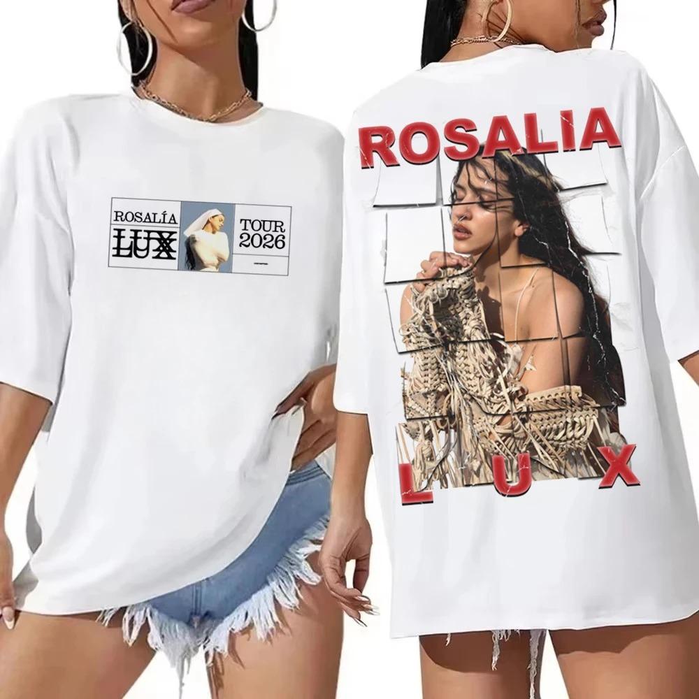Rosalia Lux Tour 2026 T-Shirt Vintage Grafikdruck Baumwoll-T-Shirt Rosalia T-Shirt Retro Fan-Geschenk für Damen und Herren Mode-T-Shirt Tops 4XL weiß