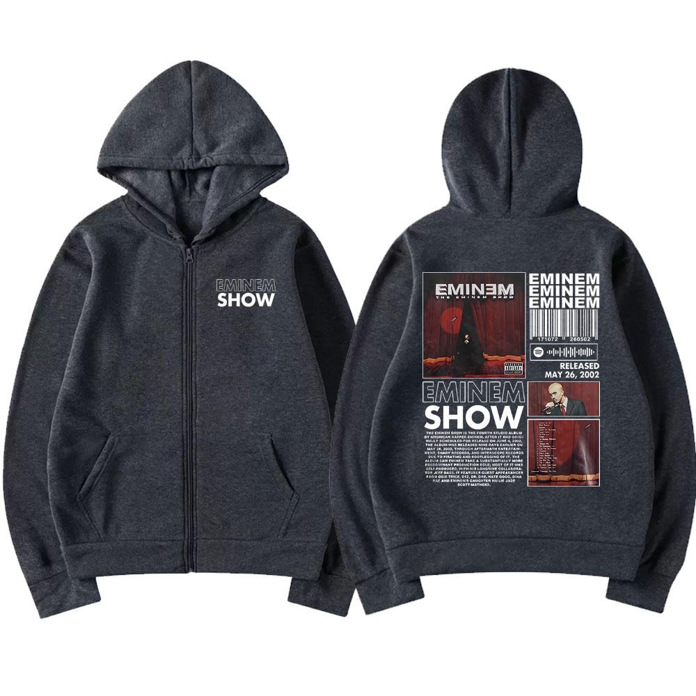 Rap Eminem The Eminem Show Album Print Zipper Hoodie Herren Damen Hip Hop Casual Zip Up Jacket Sweatshirt Herren Oversized Streetwear 2XL dunkelgraue