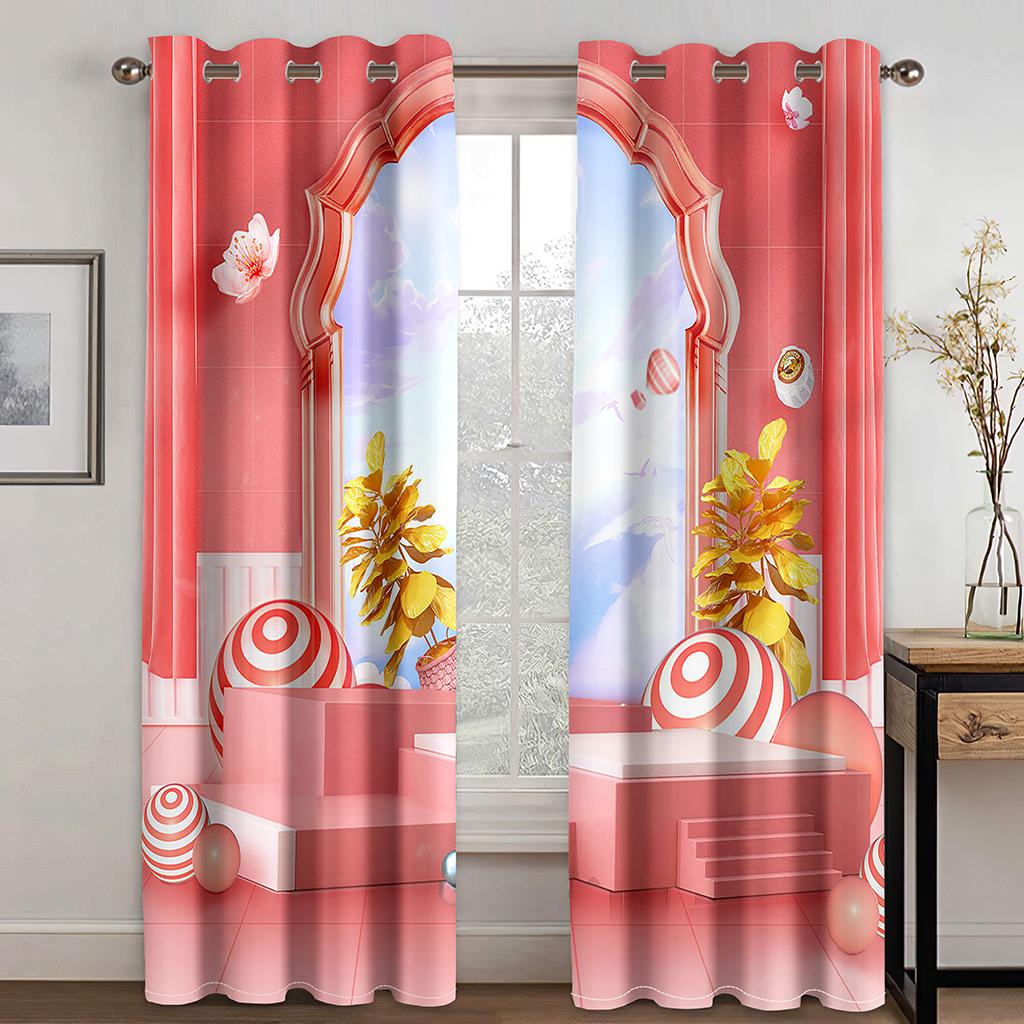 Rosa Süße Süßigkeiten Eiscreme Mädchen Prinzessin Fenster Vorhänge im Kinderzimmer Wohnzimmer Flur Behandlungen Küchendekor Vorhänge Jalousien W50 X H130(CM)X2&Grommet Top
