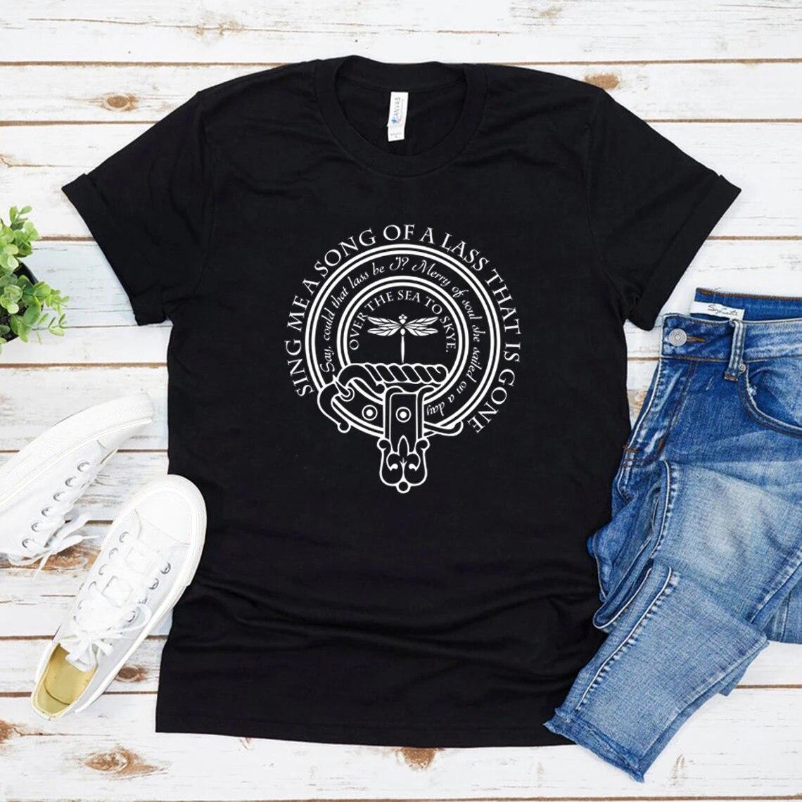 Sing Me A Song of A Lass That Is Gone T-Shirt Outlander Book Series Shirt Jamie Fraser T-Shirt Damen Grafik-T-Shirt Casual Tops S schwarz