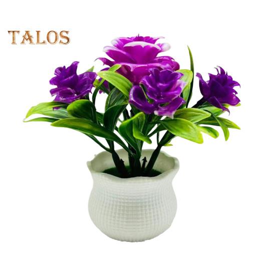 Künstliche Topfpflanzen, 5 Rosenblütenköpfe, für Zuhause, Büro, Tischdekoration, Hochzeit, Kunstblumen, Bonsai, für drinnen und draußen, Schreibtisch-Dekoration violett
