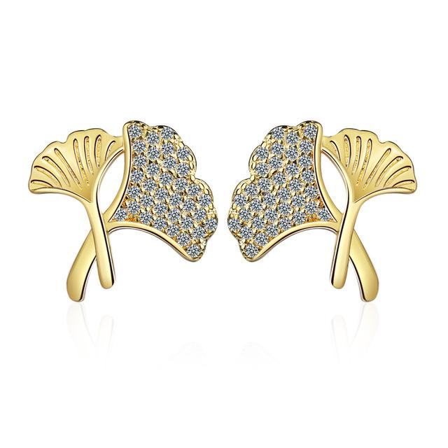 14 k Gold Ginkgo Blätter Stud Ohrringe Für Frauen Böhmen Runde Aros Mujer Oreja Diamant Orecchini Ohrring Weiblichen Schmuck gold