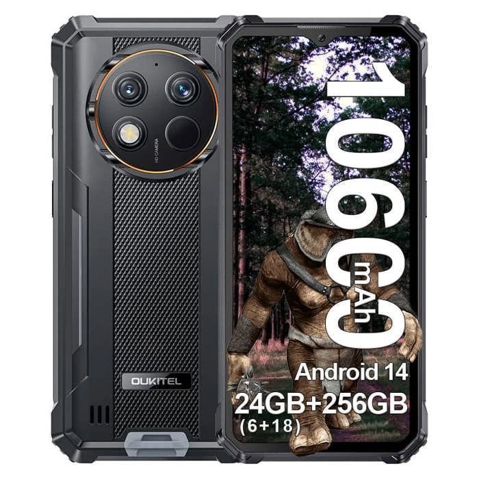 OUKITEL G1 Robustes Smartphone 24GB+256GB 6.52 Bildschirm 10600mAh 48MP Kamera Unzerbrechliches Mobiltelefon Dual SIM 4G /NFC/IP68 Schwarz schwarz