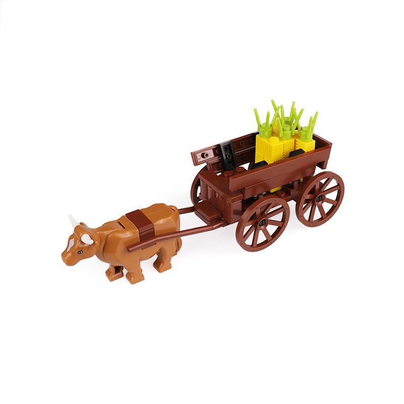 LEQUMOC Bauernhof Rinder Pferde Kutsche Transport Stall Tierkarren Ziegelsteine Blöcke Spielzeug ideal für Kinder Weihnachtsgeschenke brown