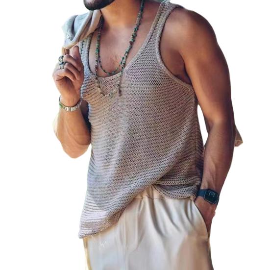 Männer Weste Sexy U Neck Atmungsaktive Männer Sommer Tank Top Reine Farbe Männer Weste Männer Tank Top Männer Bekleidung 3XL grau