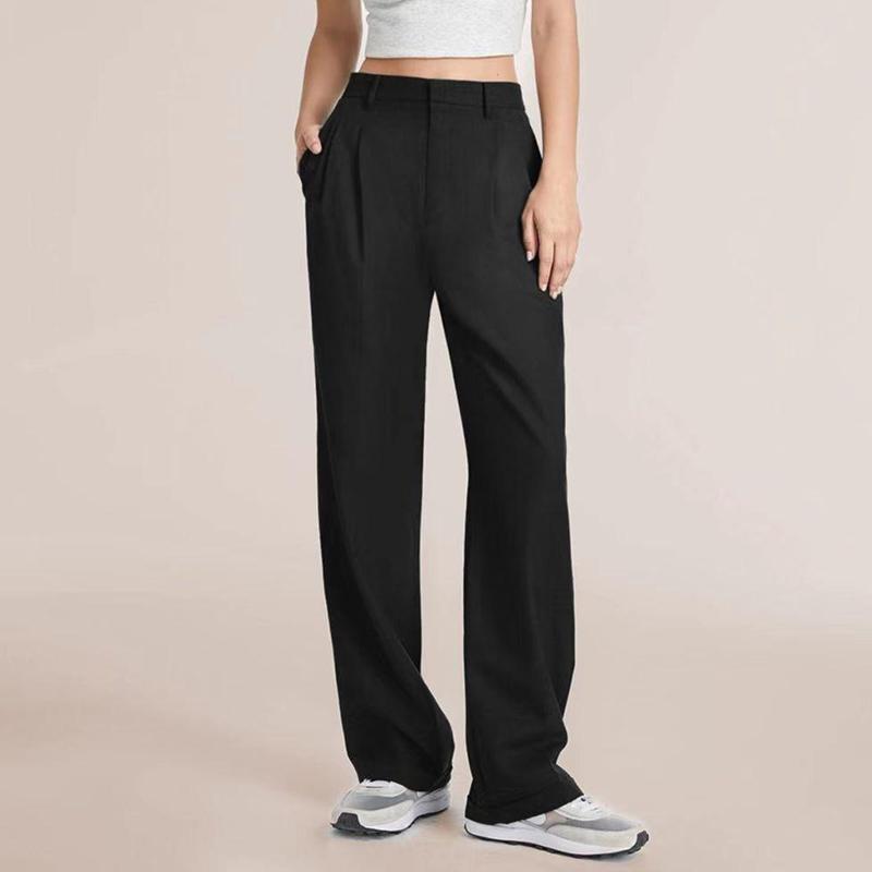 Büro Hosen Herbst Hohe Taille Breite Bein Hosen Mit Gürtel Breite Bein Hosen Street Work Hosen Tasche Jogger 28425 M schwarz