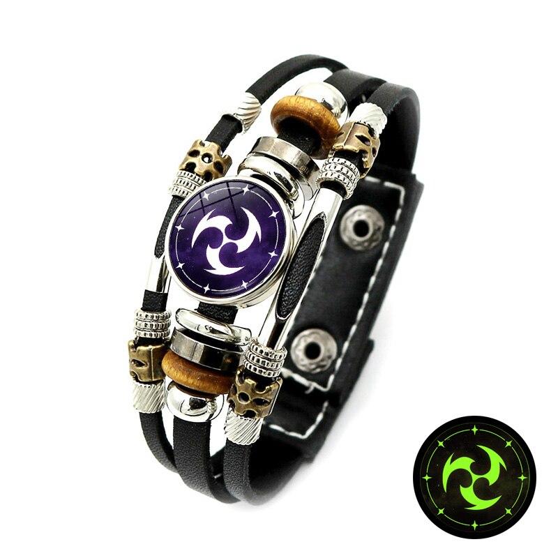 Genshin Impact Leuchtendes Lederarmband, Auge Gottes, Wasser, Wind, Donner, Feuer, Fels, Eis, Element, Druckknopf-Armbänder, Schmuck, Geschenke