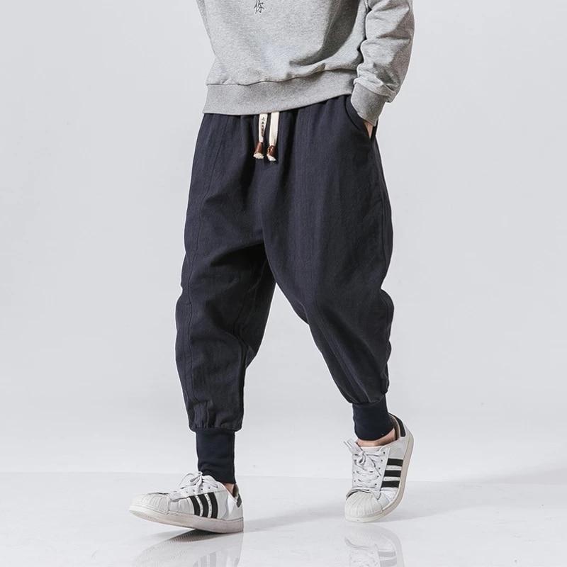 Baumwolle Leinen Harem Hosen Männer Feste Elastische Taille Streetwear Jogger 2022 Neue Baggy Drop-gabelung Hosen Casual Hosen Männer XL