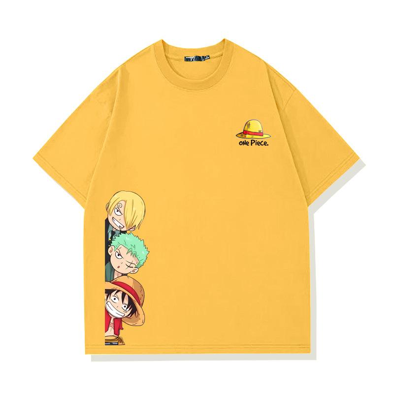 One Piece Anime T-Shirt Herren Strohhutpiraten Monkey D Luffy Manga Grafik Herren T-Shirt Harajuku Kurzarm Tops Herren Kleidung XS gelb