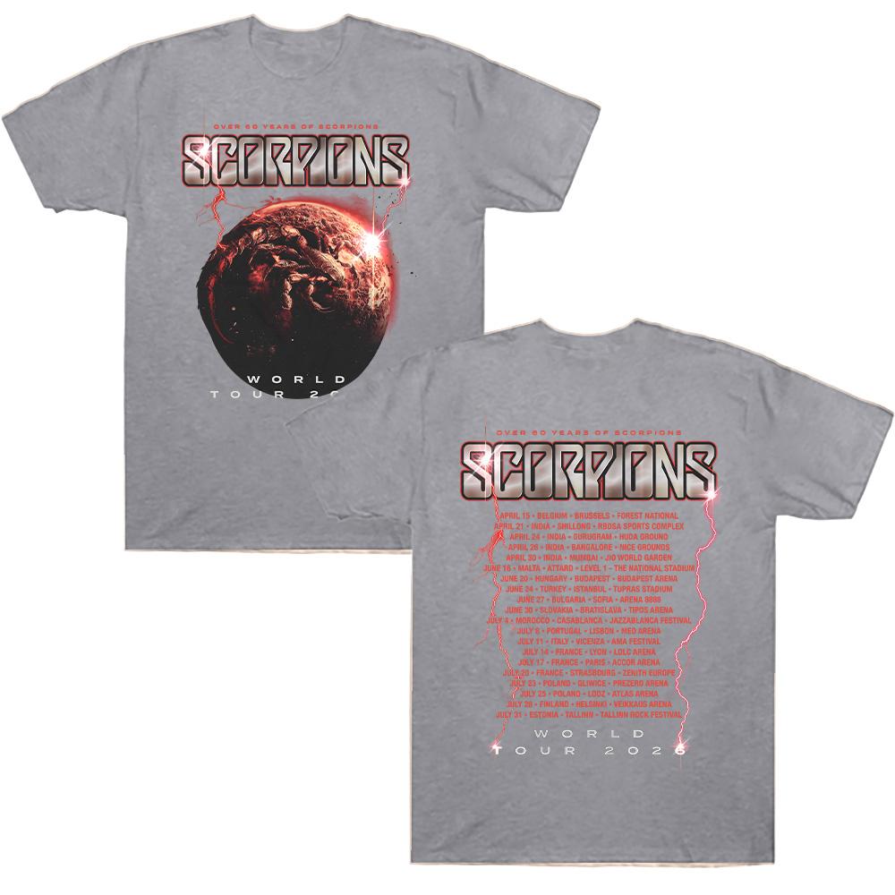 Scorpions Coming Home Tour 2026 T-Shirts Metal Scorpions Baumwoll-T-Shirts Kurzarm Hard Rock Band T-Shirts Rundhals Kleidung Anime T-Shirt L grau