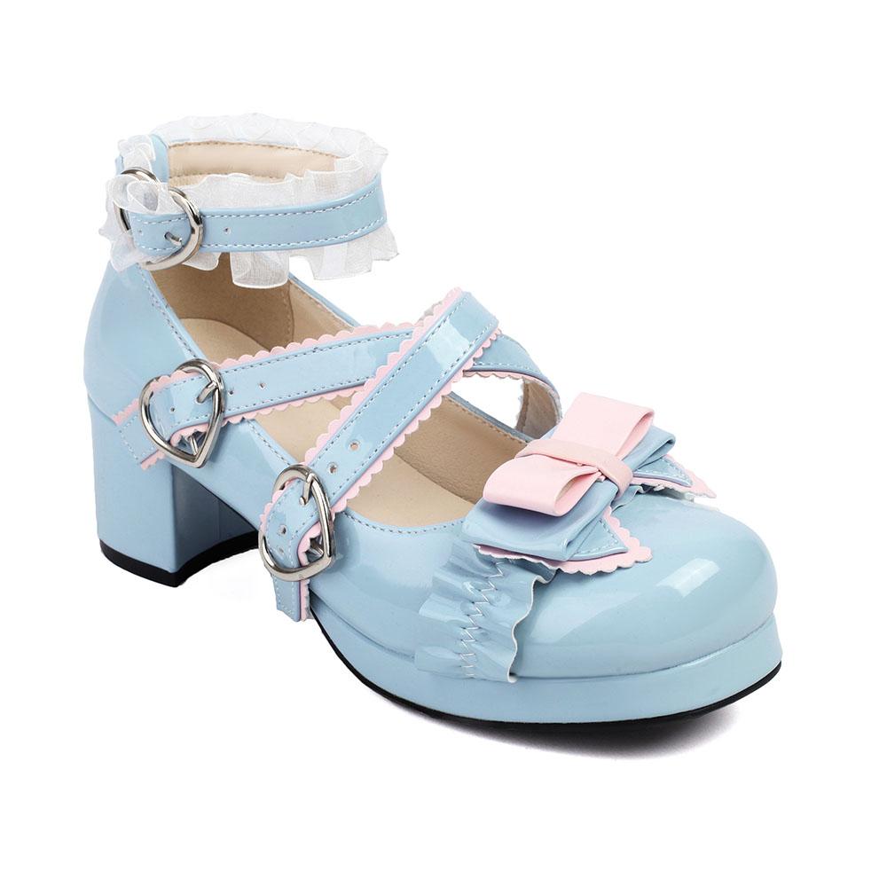Lolita Damen Mary Jane Schuhe Pumps Plateau Blockabsatz Knöchelriemen Uniform Kleiderschuhe Absatz Gothic Oxfords Große Größe 48 37 white