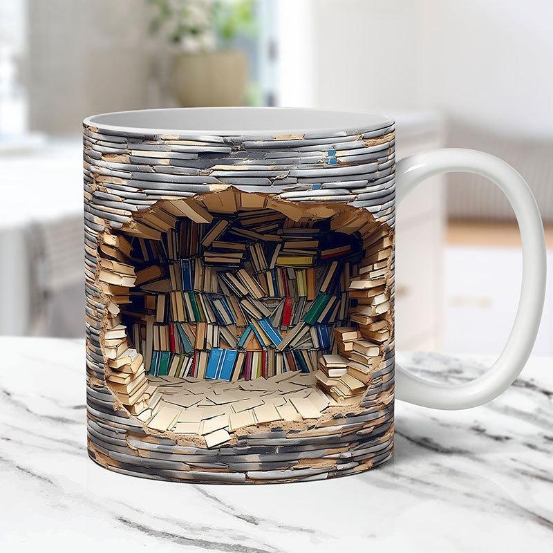 Creative Mark Tasse Kaffeetasse Teetasse Weihnachtsgeschenke 3D-Effekt Wanddurchbruch und Bücherregal 301-400ml