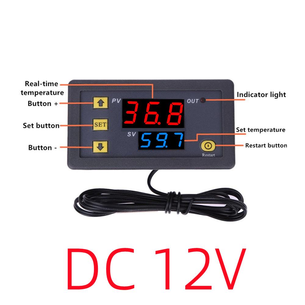 W3230 Digitaler Temperaturregler LED-Anzeige 12V/24V/AC110-220V Mikrocomputer-Thermostatschalterregler Wärme-/Kühltemperaturregler mit Sensor 12V