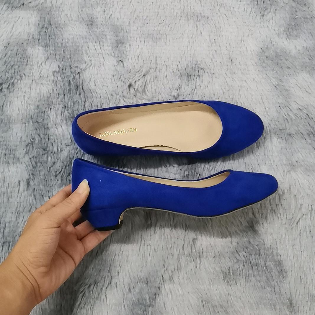 LOSLANDIFEN Neue High Heels Flock Schuhe Frau Dicke Frauen Pumpen Party Spitz Frauen Plattform Heels 36 blau