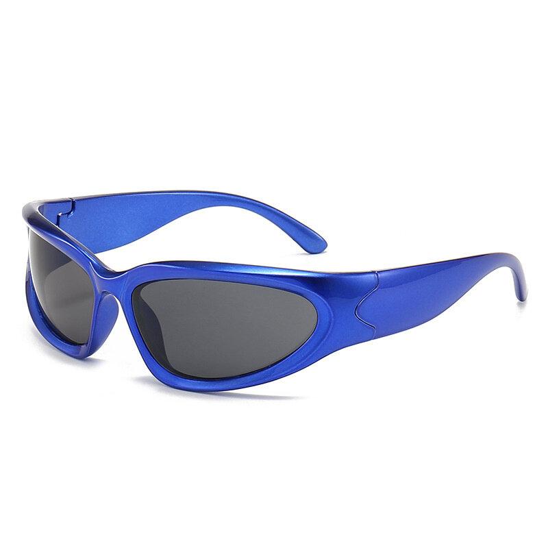 Punk Sonnenbrille Einzigartige Sport-Sonnenbrille Herren Damen nicht polarisiert Fahrbrille Shades Spiegel Bunte Brillen blue