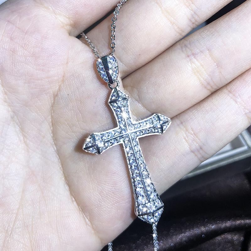 Neue Europäische und Amerikanische Kreuzkette für Männer und Frauen Zirkon Anhänger Schlüsselbein Kette Schmuck gray