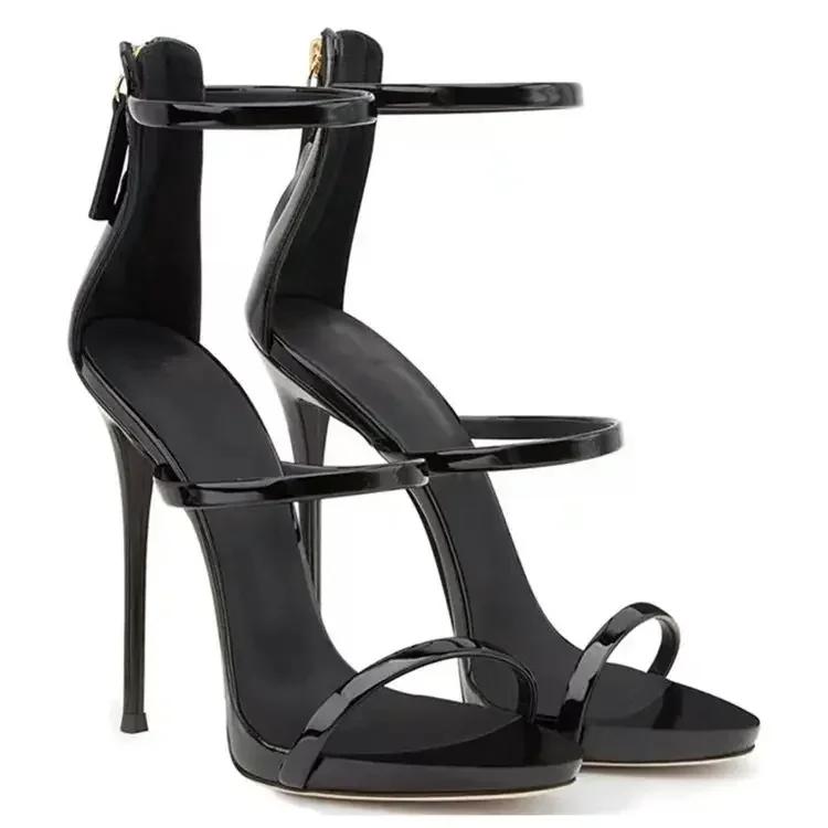 Damen 2026 Sommer Neu High Heels Mode Sexy Offene Zehenspitze Feiner Absatz Sandalen Luxus Hohe Qualität Bankett Reißverschluss Super Hohe Heels 36 schwarz