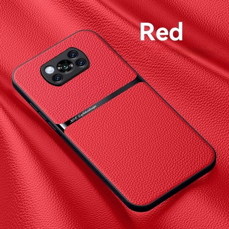 Für Xiaomi Poco X3 Pro Hülle Silikon Stoßfeste Leder Handyhüllen Für Poco X3 NFC X 3 Pro X3Pro Auto Magnethalter Rückseite For Poco X3 rot