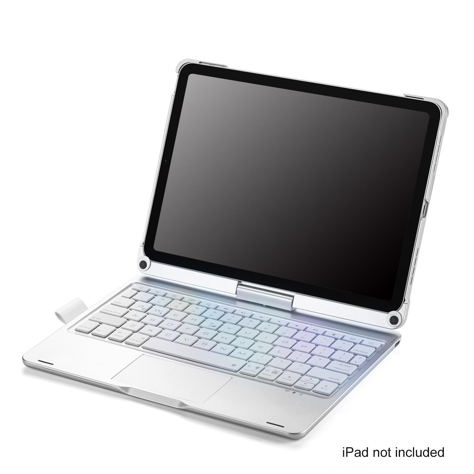 Um 360 Grad drehbare BT-Tastatur für wiederaufladbare kabellose Tastatur und Maus mit 7-farbiger Hintergrundbeleuchtung Type A-for ipad 10.2 & 10.5 inch silber