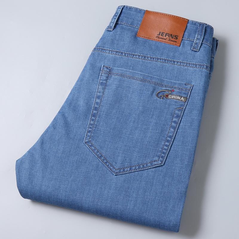 Weiche Jeans für Herren, Stretch-Jeans mit geradem Bein für Herren, lockere Business-Hose 35 hellblaue