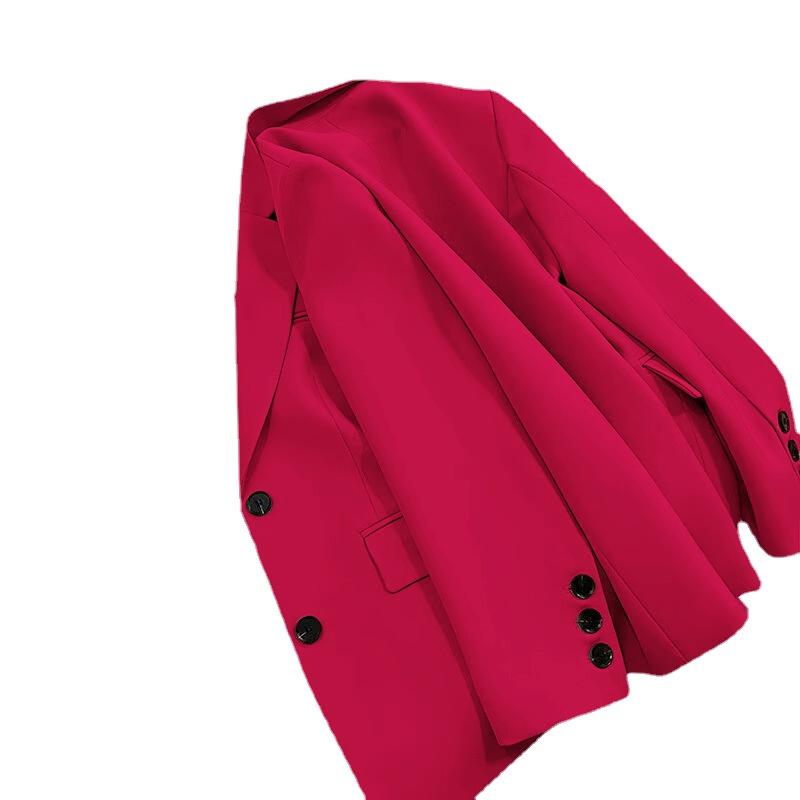 Frauen Einfarbig Schwarz Knopf Tasche Blazer Anzug Langarm Strickjacke Koreanische Mode Casual Multi Farben Blazer Jacke XL hellrosa