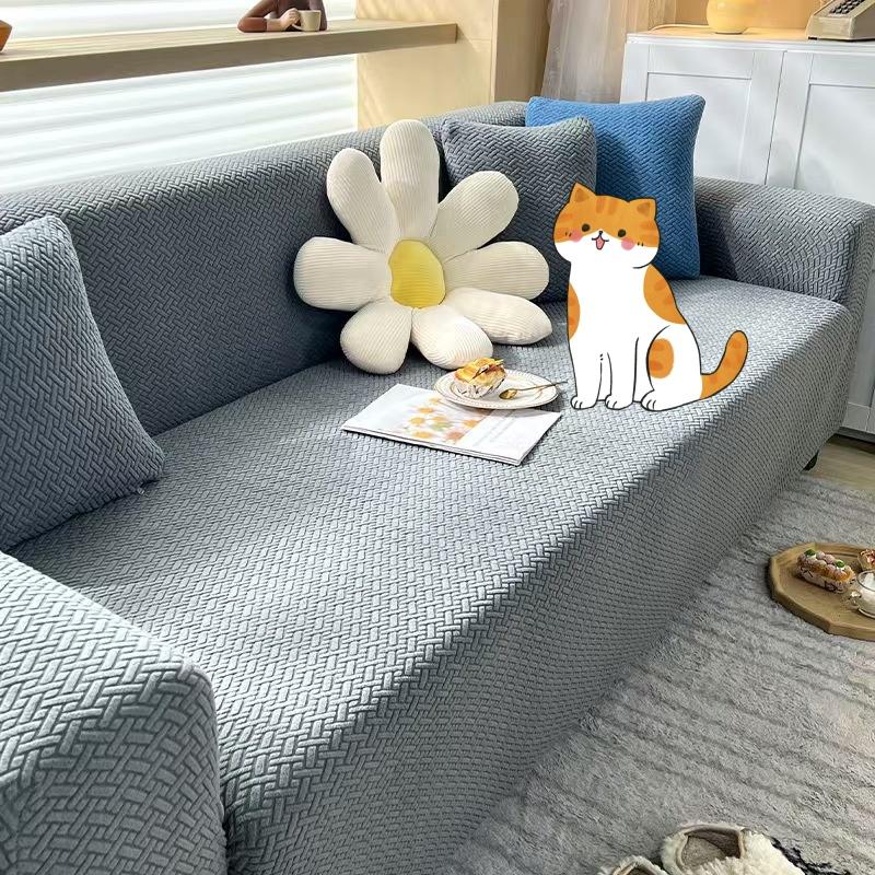 Verdicktes Sofa-Set für das Wohnzimmer, elastisches Jacquard-Sofa-Set für 1/2/3/4 Sitze, L-förmiges Ecksofa-Set 1 seat90-130cm gray