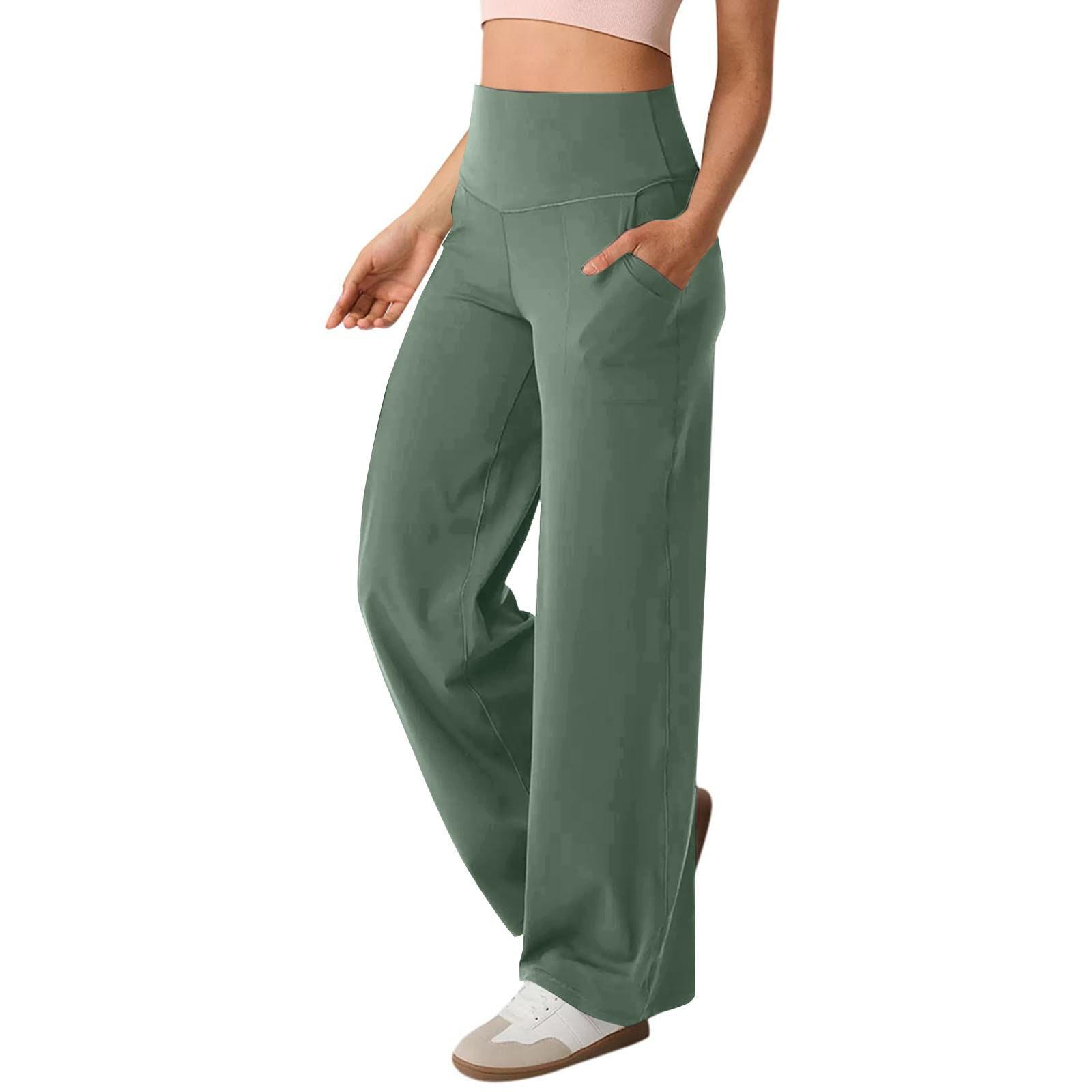 YYFS Damenmode Lässige Hosen mit einfarbigem Druck und hoher Taille M hellgrüne