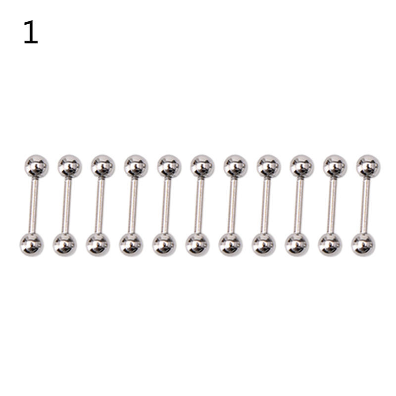 10 Stücke Exquisite Barbell Ringe Bars Körper Piercing Geschenk Edelstahl Kugel Zunge Nabel Nippel 1.2*6*3 silber