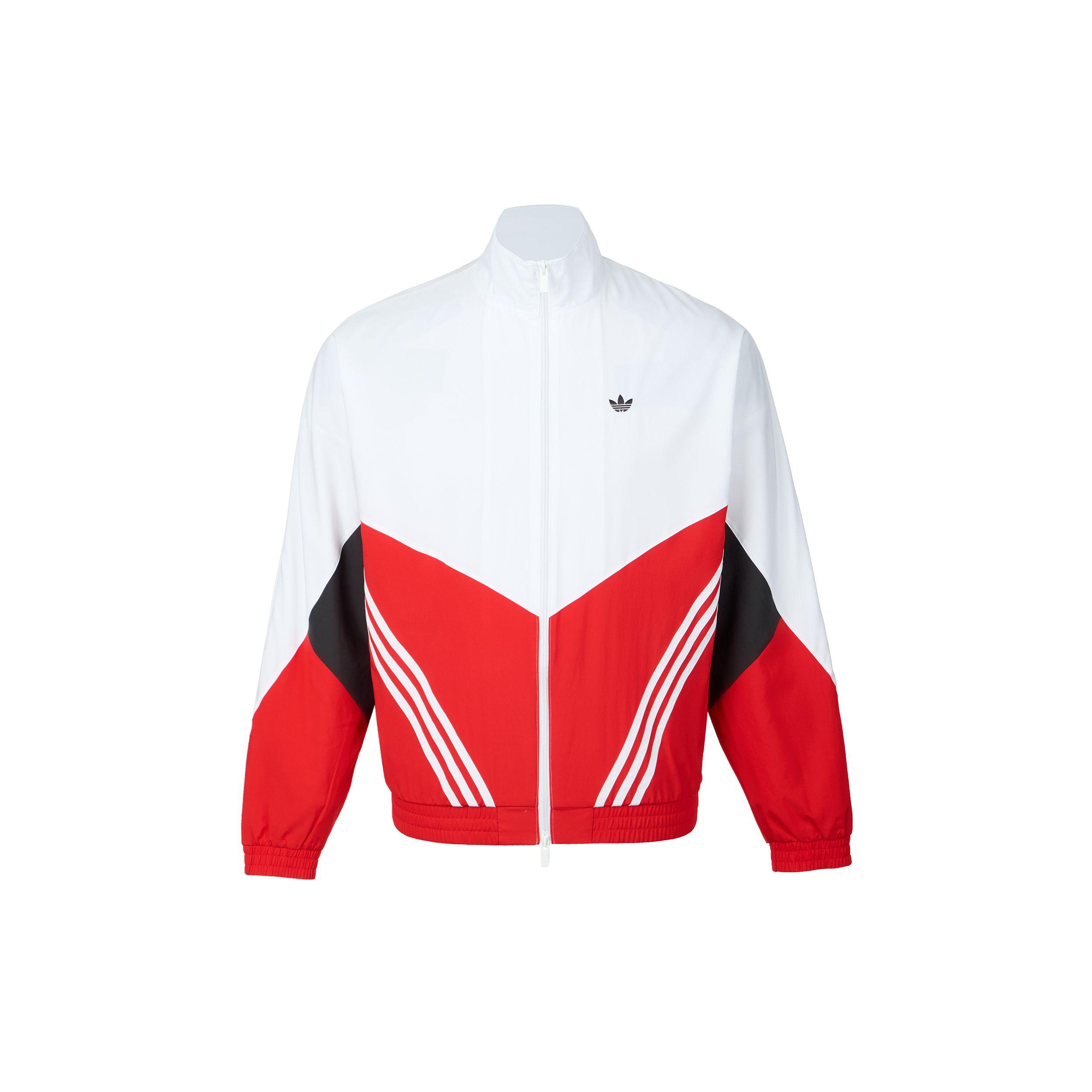 Adidas Originals Logo Streifen Sportlich Lässig Stehkragen Locker Reißverschluss Jacke Herren Jacke Hellkarmesinrot KA4549 M