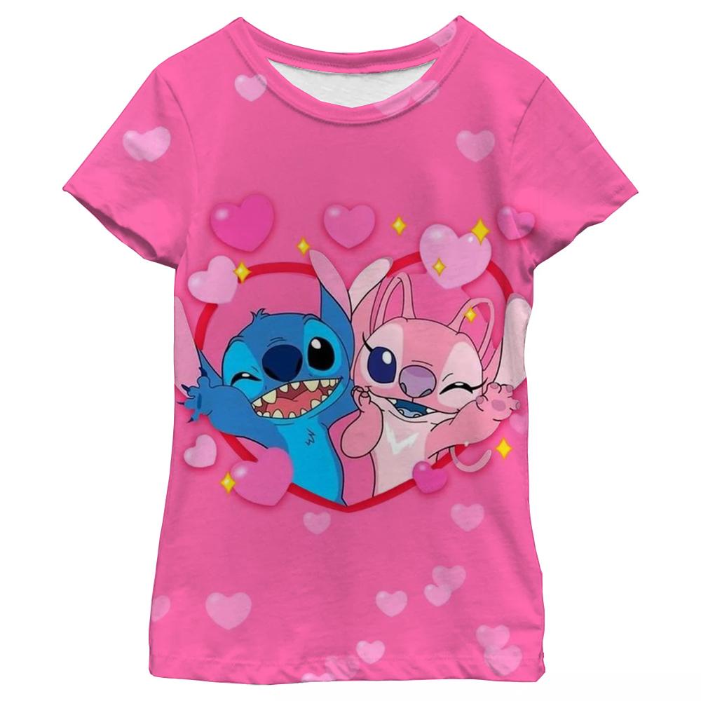 Neues Kawaii Lilo Stitch Cartoon T-Shirt Kinder Stitch Niedliches Manga T-Shirt Y2k Grafik-T-Shirt Mädchen Junge Oberteile Lilo Stich 100 pink