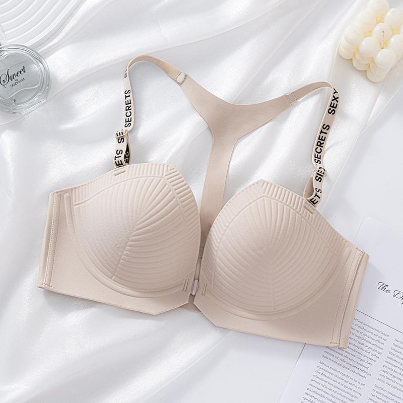 Damen Push-Up BH mit Frontverschluss Sexy Unterwäsche Nahtloser Push-Up BH Mode T-Rücken BH Damen Dessous 36/80AB beige