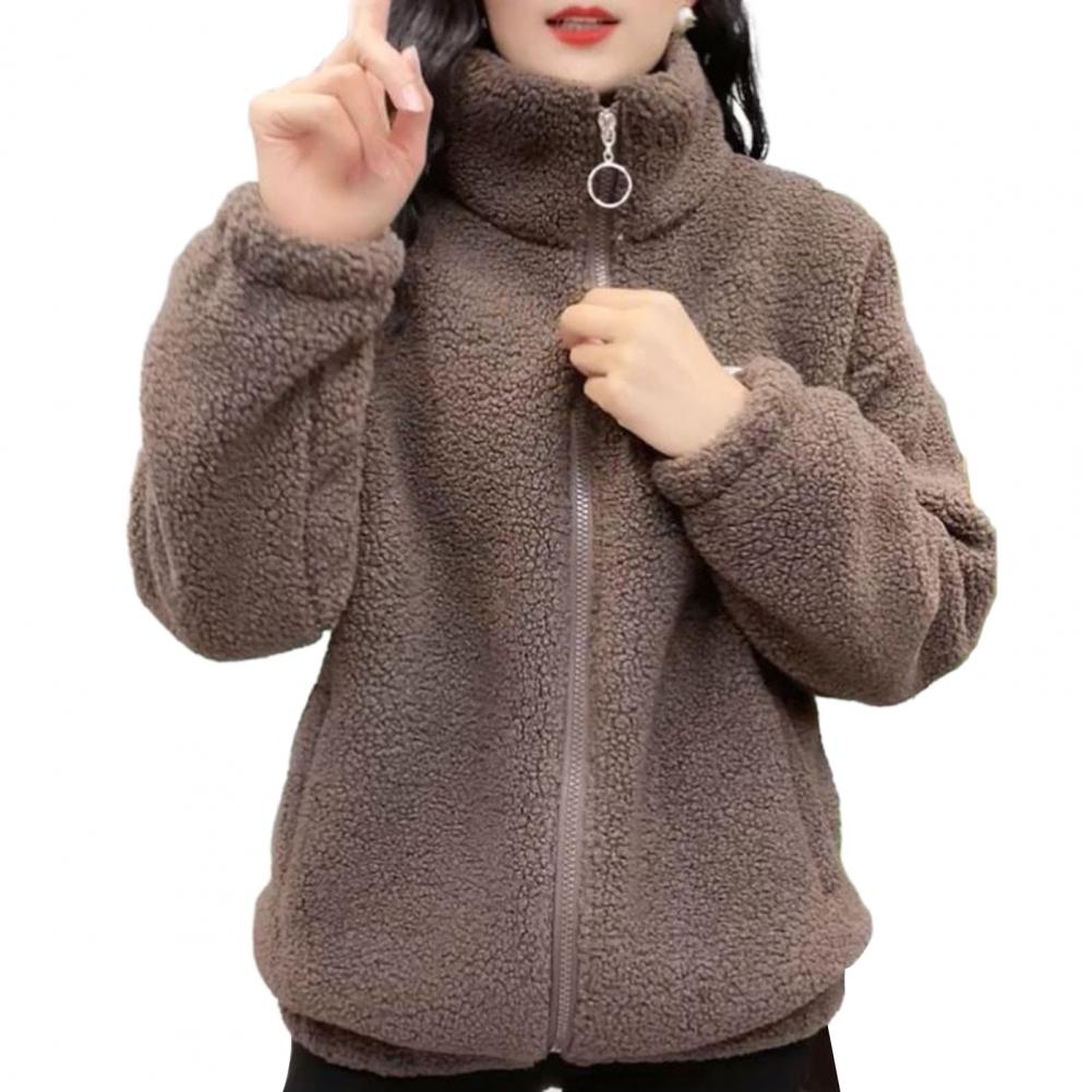Herbst Winter Fleece Flauschige Jacke Streetwear Harajuku Fuzzy Zipper Mantel Frau Leichte Jacke Plüsch Warme Jacke Mantel M kaffeebraun