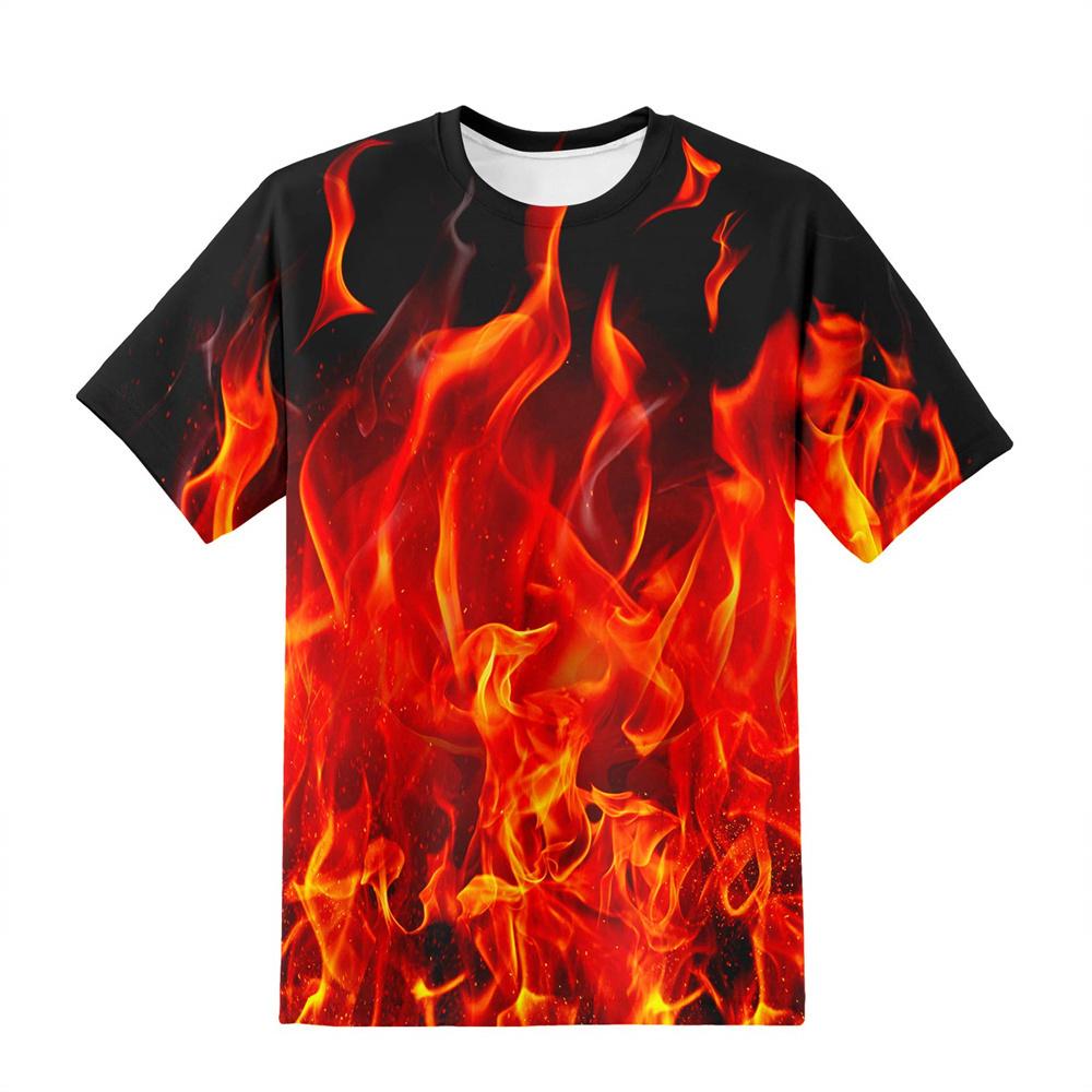 Kinder T-Shirts 3D-Druck Flammenblitz-Muster Rundhals T-Shirts Lässige Jungen Mädchen Oberteile Übergroße Mode Kinder T-Shirts Kleidung 140