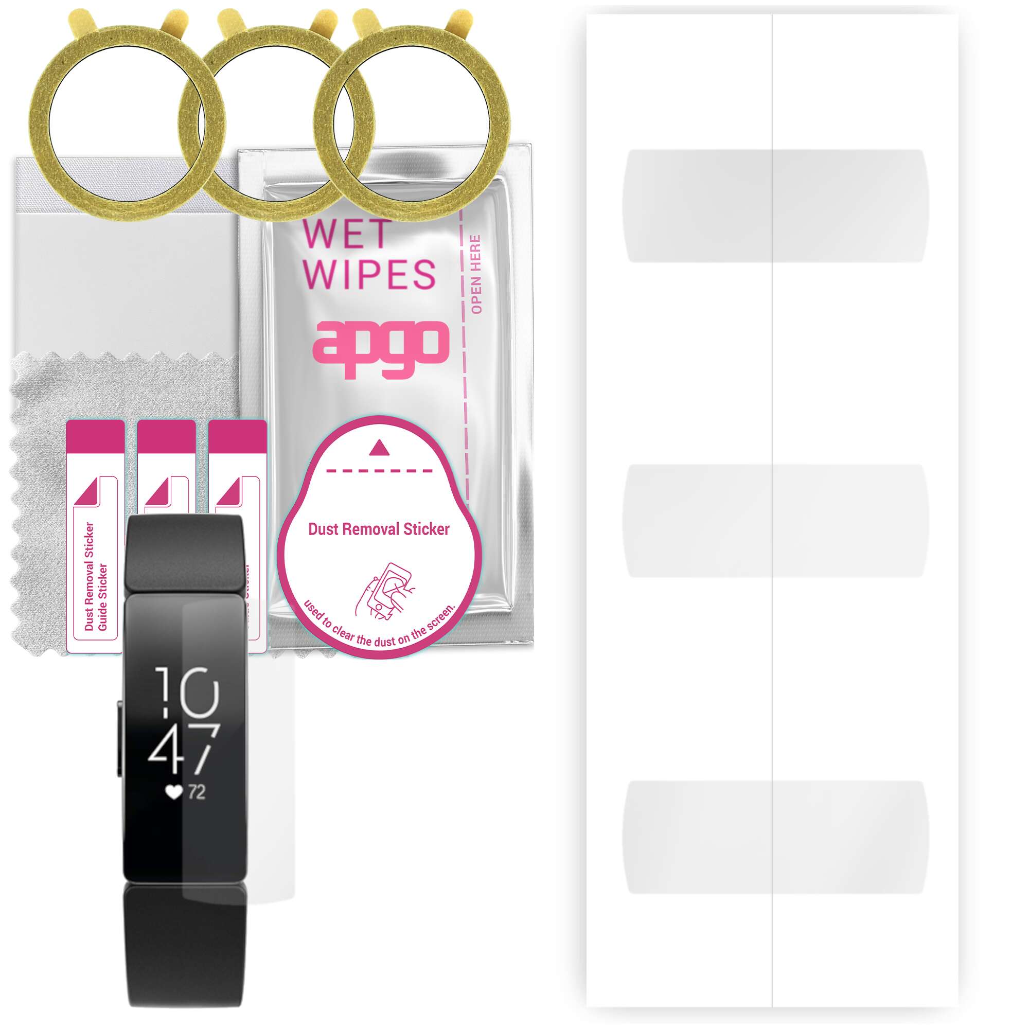 3x apgo Hydrogel Displayschutzfolie für Fitbit Inspire, Hydrogelfolie, mit Positionierungsschicht, einfache Montage