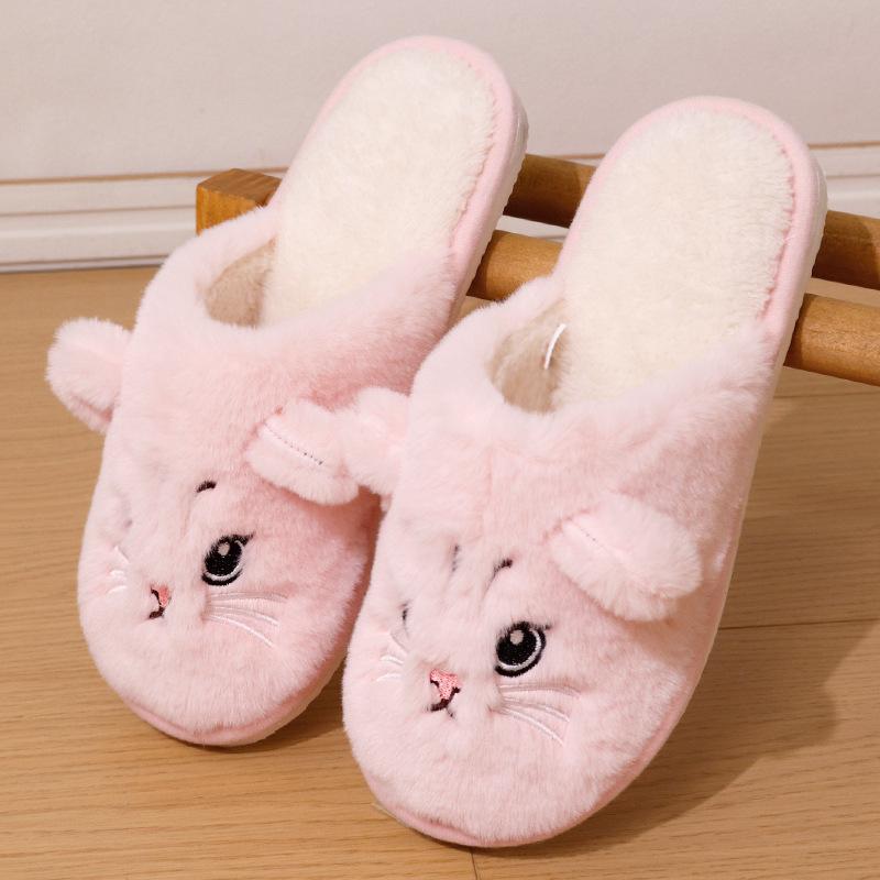 Niedliche Katzen Hausschuhe Damen Plüsch Hausschuhe Cartoon Kätzchen Muster, Warme Indoor Hausschuhe für Herbst und Winter, Unisex Weiche Hausschuhe, Paar Hausschuhe 36-37 rosa