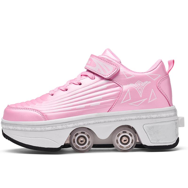 Roller Roller Schuhe 4-Rad Deformationsschuhe Rollschuhe Herren und Damen Erwachsene Ausreißerschuhe Schlittschuhe Schuhe mit Rädern 37 rosa