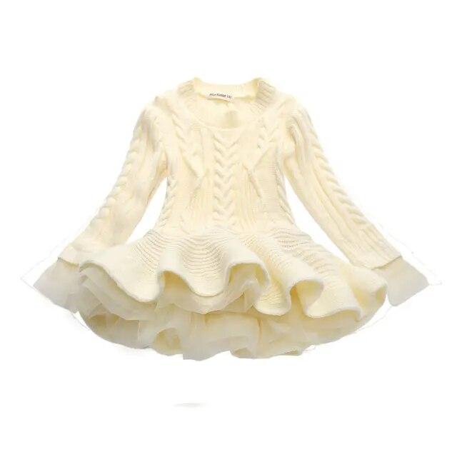 Witnter Mädchen Rot Weihnachten Langarm Stricken Kleider Warme Geburtstag Party Rüschen Prinzessin Kostüm Kinder Vestido 120 beige