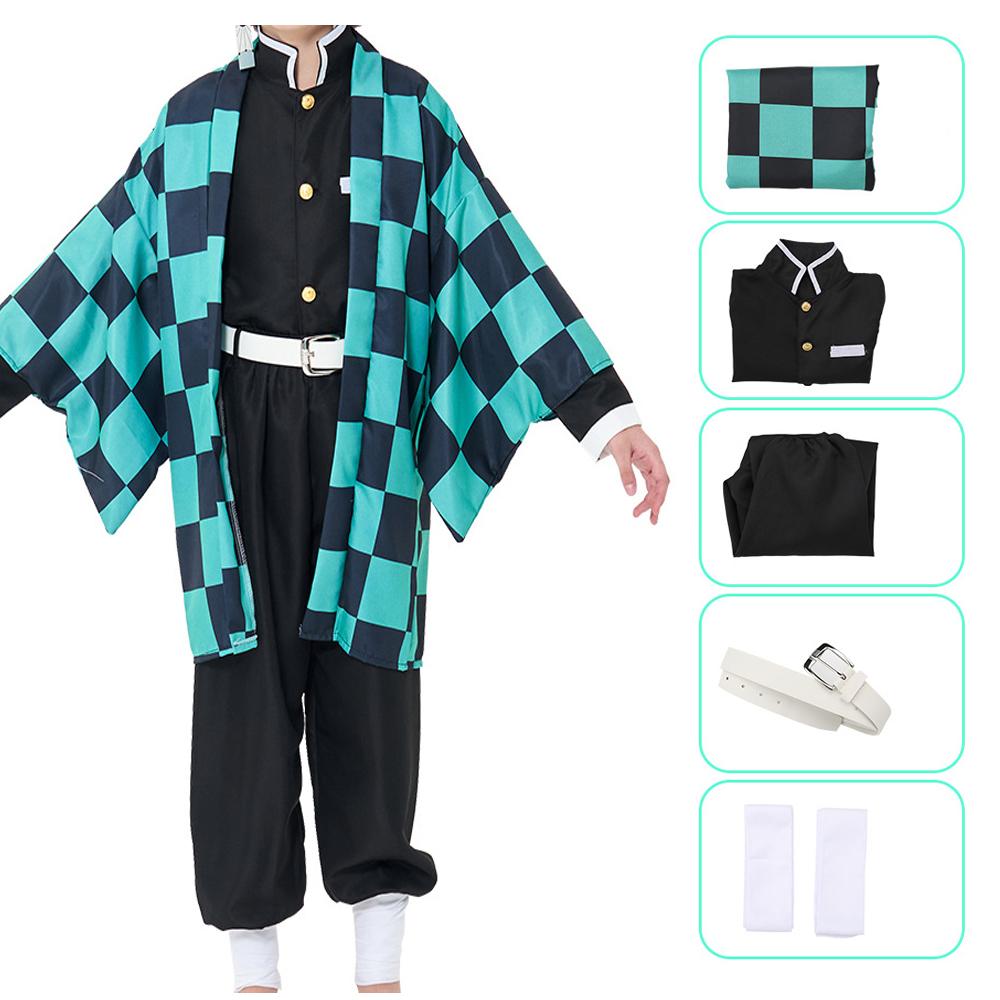 Anime Dämon Slayer Kamado Tanjirou Cosplay Kostüm Kimetsu No Yaiba Cartoon Kostüm Sutis Perücken Halloween Für Kinder Erwachsene CosParty as the picture-M&Cos