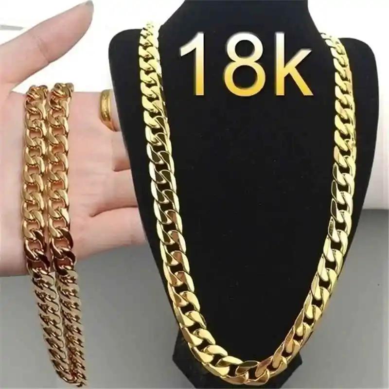 Sonderangebot 18 Karat Gold Halsketten 925 Stempel Silberfarbe Klassisch 8MM seitliche Kette für Männer Frau feiner Schmuck Hochzeitsfeier 50cm 20inches gold
