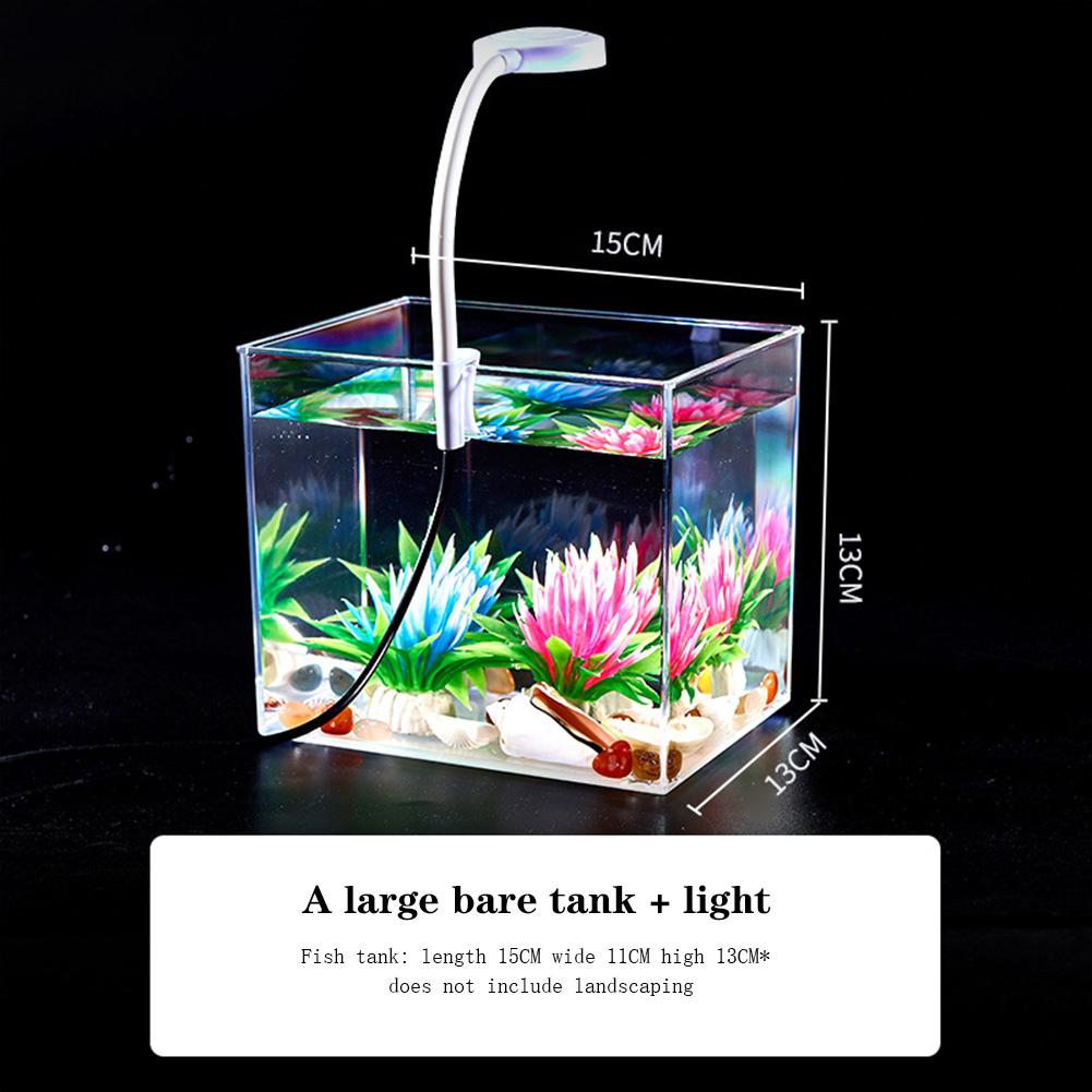 PS Kleines Aquarium, Aquariumbehälter mit LED-Licht, an der Wand montierter Filter, rutschfeste Basis, quadratisches Aquarium-Starter-Kit für das Wohnzimmer L transparent