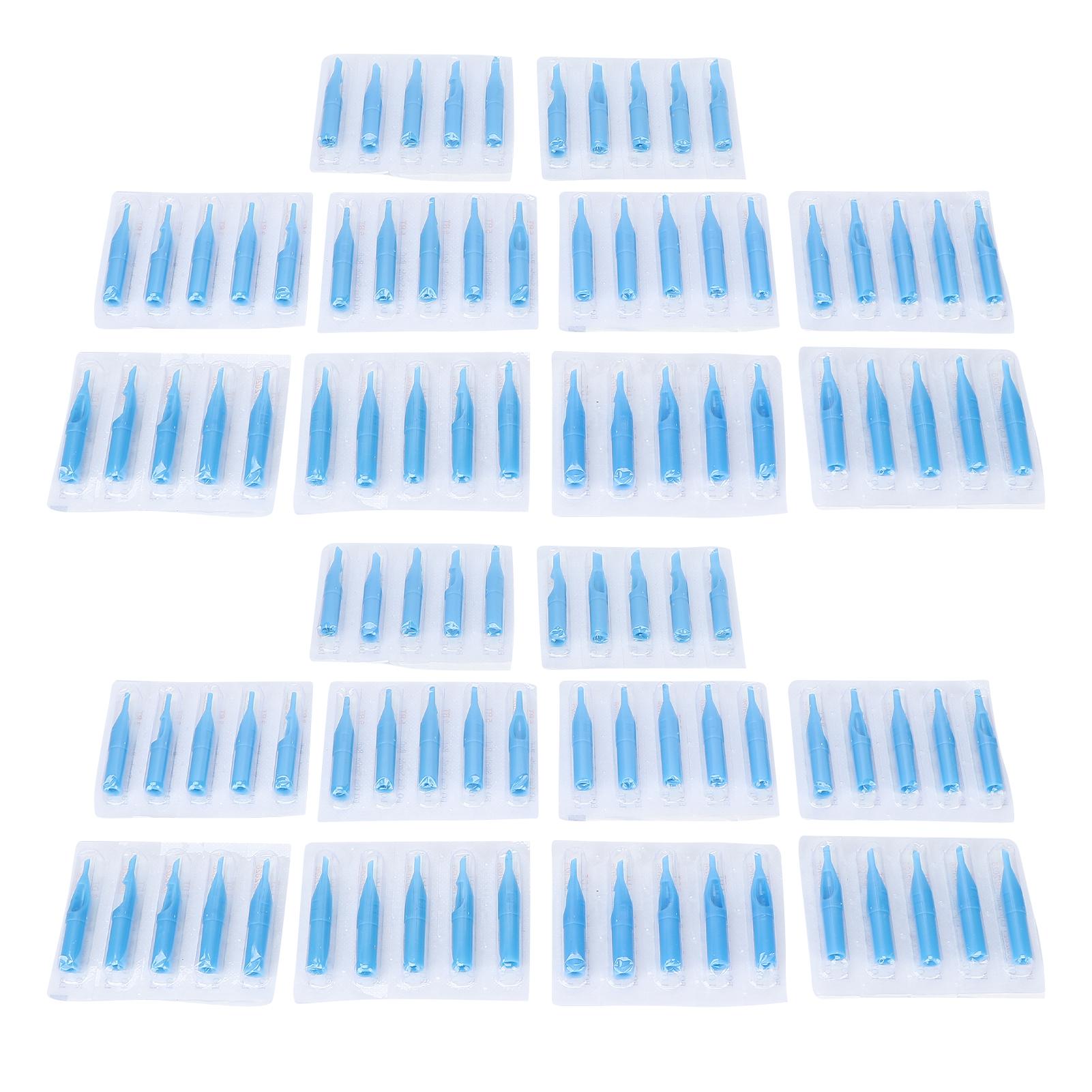 100 Stück Einweg-Tattoo-Nadelspitze, tragbar, blau, lange Tattoo-Spitze, Zubehör