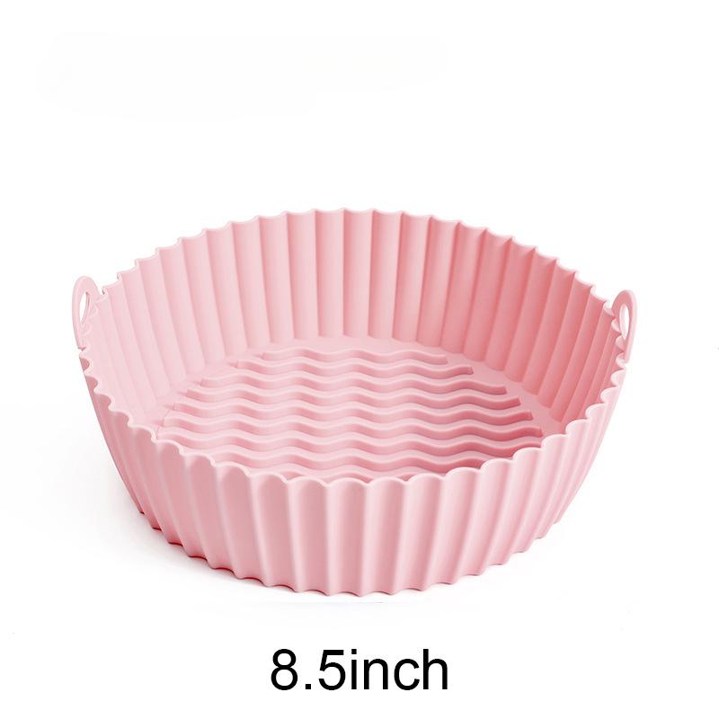 Großer Silikonkorb für die Heißluftfritteuse, 25/21,5/20 cm, rund, antihaftbeschichtet, Form für die Heißluftfritteuse, wiederverwendbar, Zubehör für Backmatteneinlagen rosa