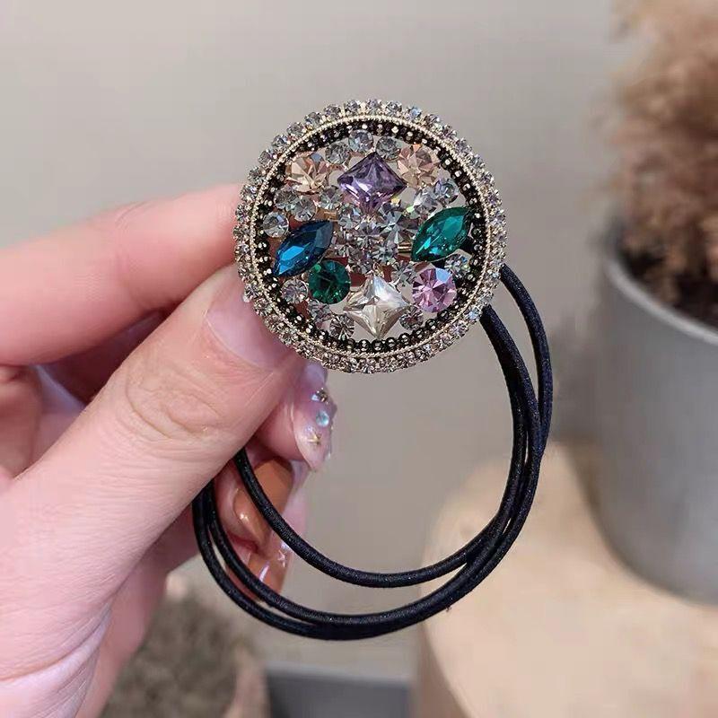Mode Kristall Strass Haar Seil Frauen Krawatte Haar Gummiband Pferdeschwanz Haar Ring Einfache Retro Haar Krawatte Haar Zubehör round