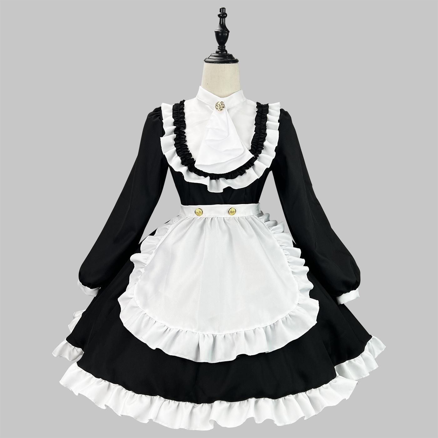 2023 frauen Maid Kleid Maid Outfit Schürze Kleid Cross-Dressing Haushälterin Kleid Japanische Uniformen Halloween Cosplay Kostüm 5XL schwarz