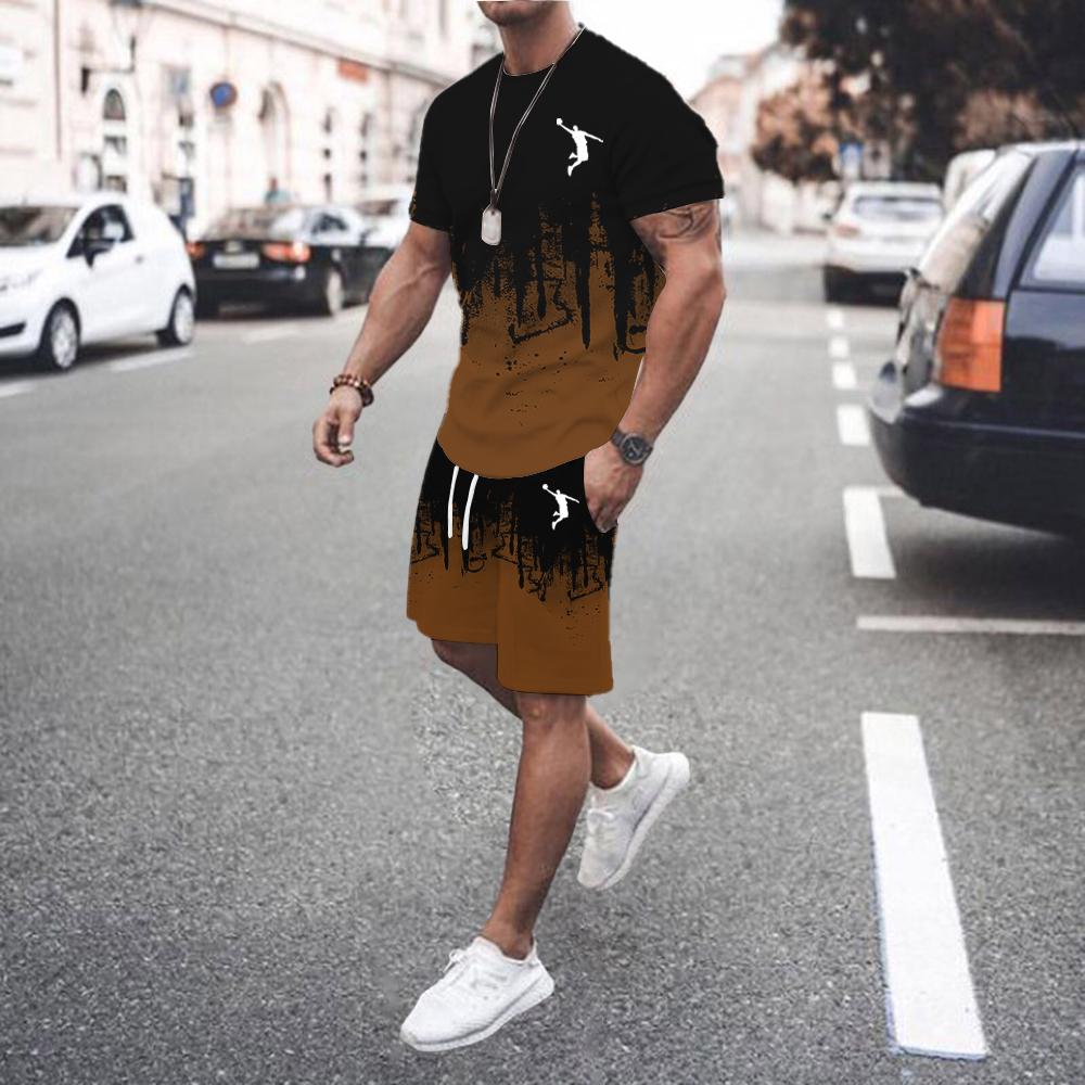 2024 Sommer Beliebte Herren T-Shirt + Shorts Set Herren Sport Set Bedrucktes Freizeitmode Kurzarm T-Shirt Set Herren Jogging Set 6XL