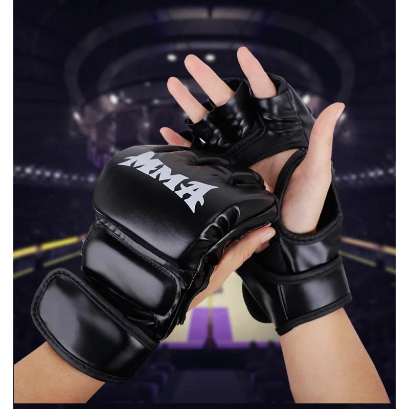 Professionelle Boxtrainingshandschuhe, Halbfinger-Lederkissen für Sanda-Boxen für Erwachsene, UFC-Training, Sandsack, Schlagring schwarz