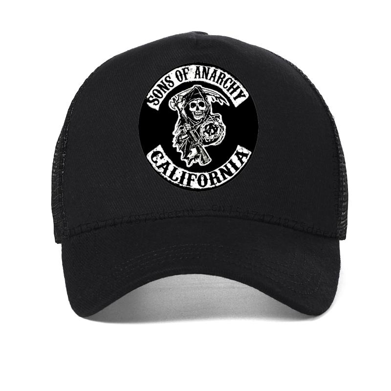 SAMCRO Baseballkappe SOA Sons of Anarchy Totenkopf-Aufdruck Lässige Snapback-Mütze Mode Hohe Qualität Rennmotorrad Sportmütze 56-61cm schwarz
