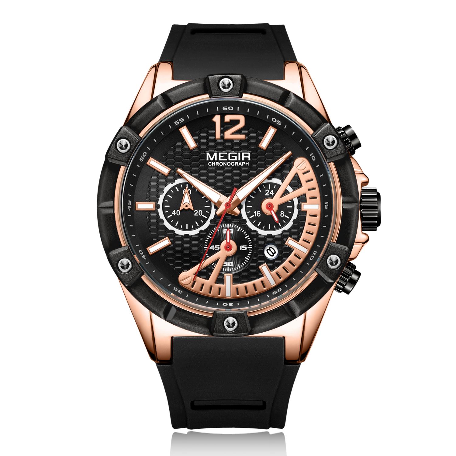 MEGIR Quarzuhr Männer Rose Gold Leuchtende Wasserdichte Sport Uhren Uhr Chronograph Armbanduhren Erkek Kol Saati Montre Homme