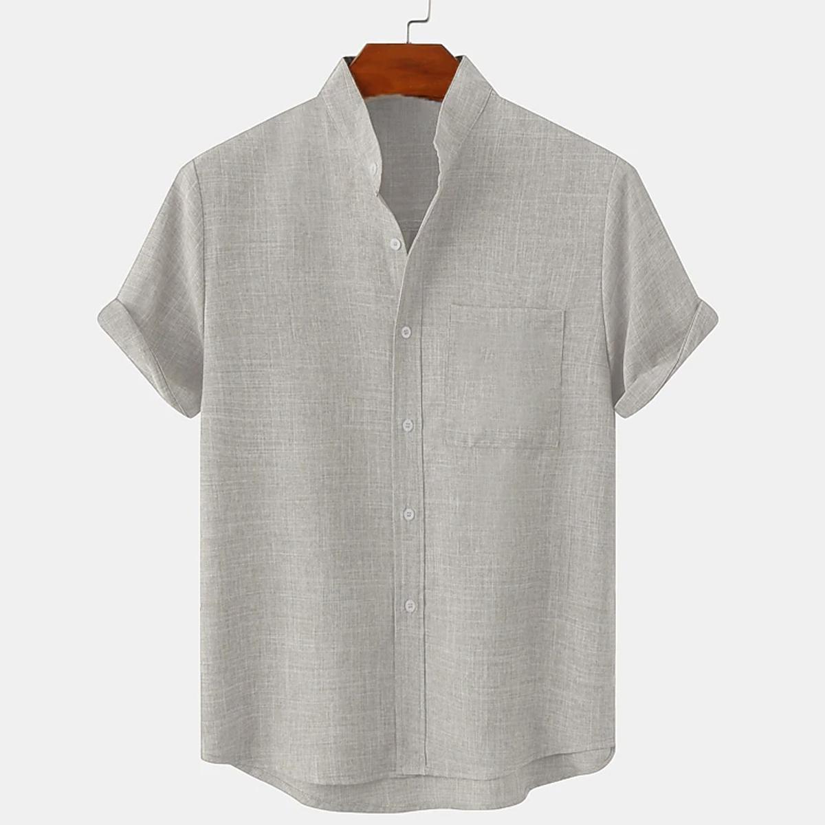 Herrenmode Kurzarm Leinenhemden Lässige Übergroße Lose Hemden XXXL graue